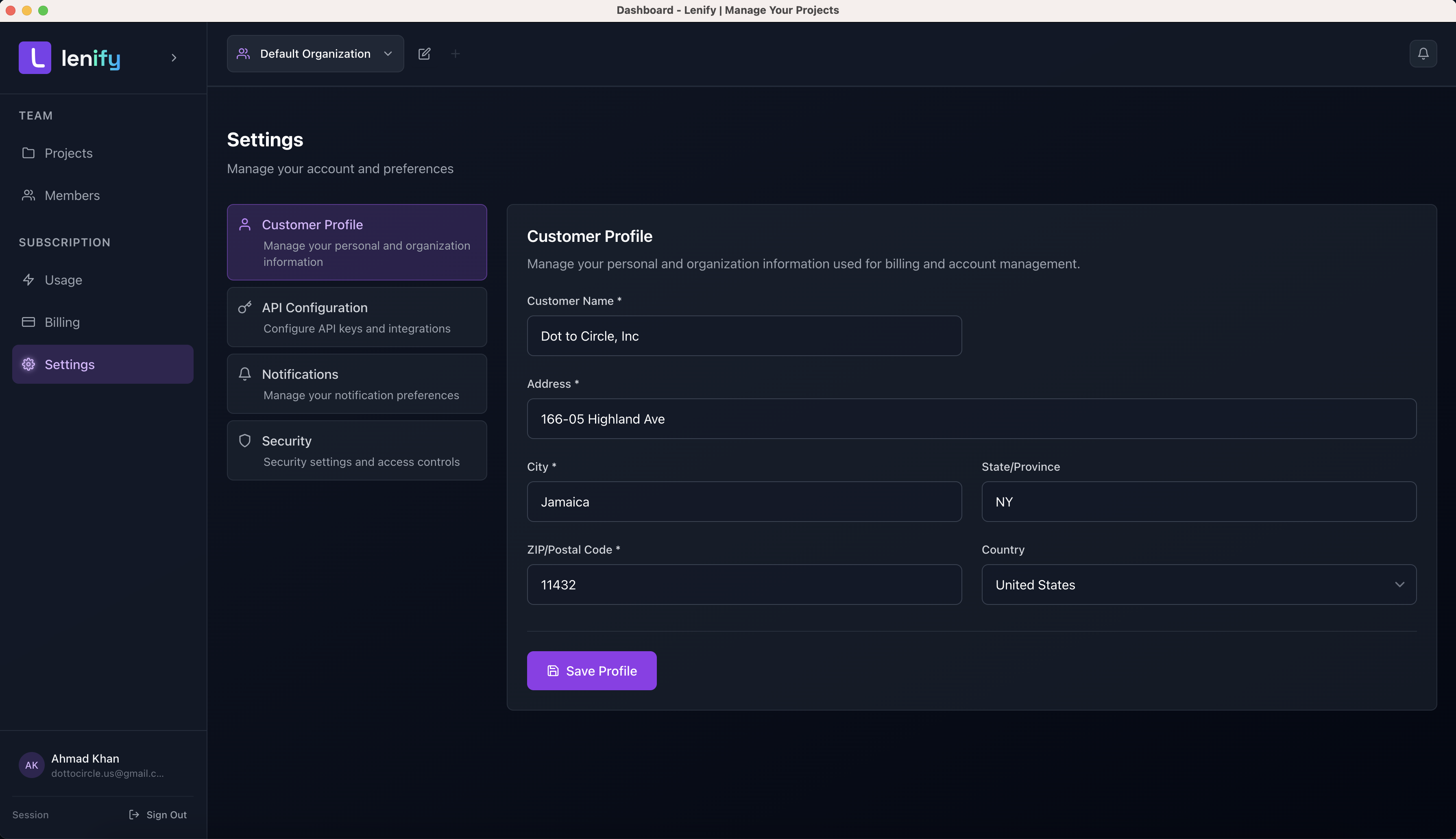Settings Configuration Interface