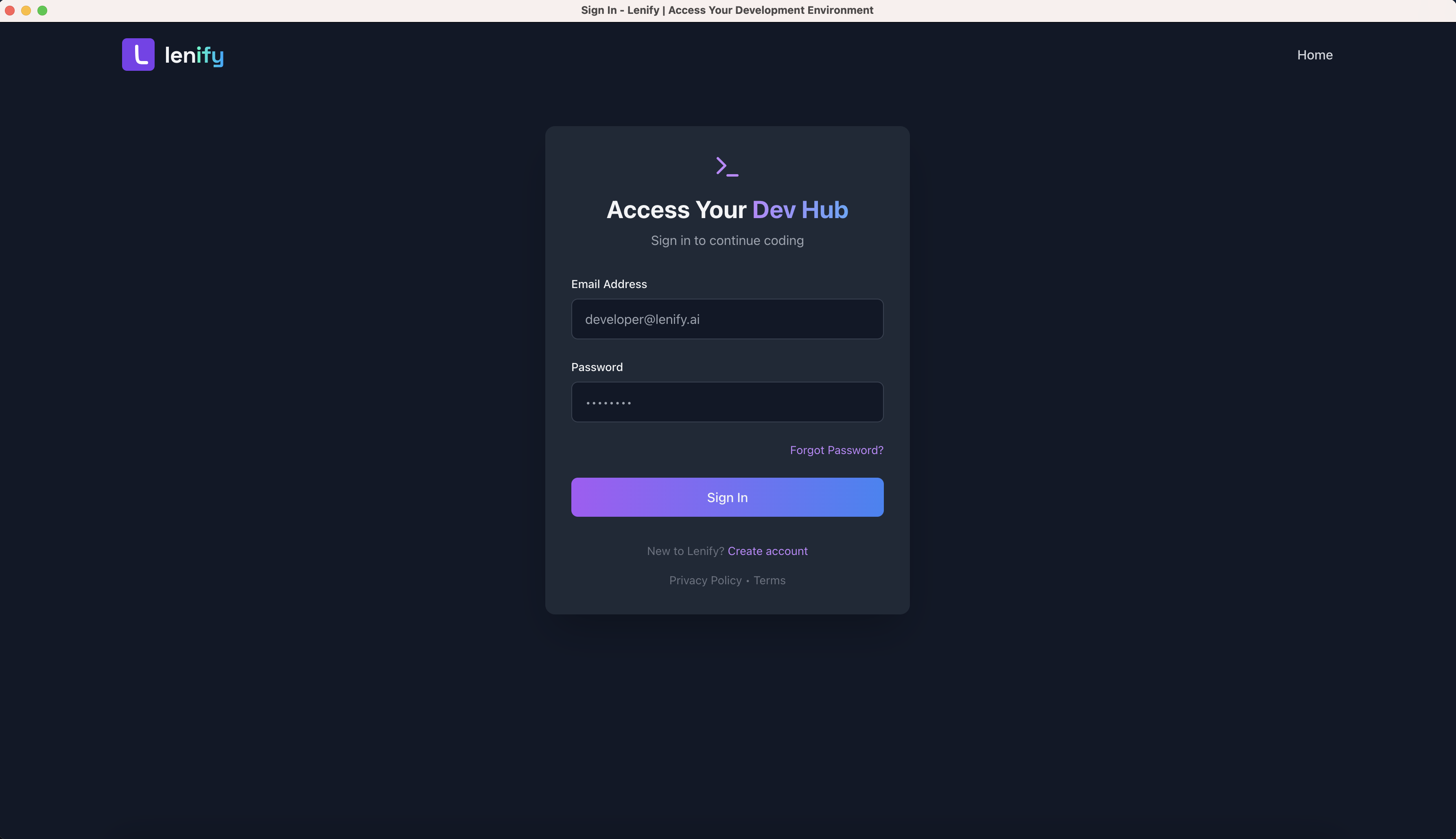 Lenify Desktop Sign-In