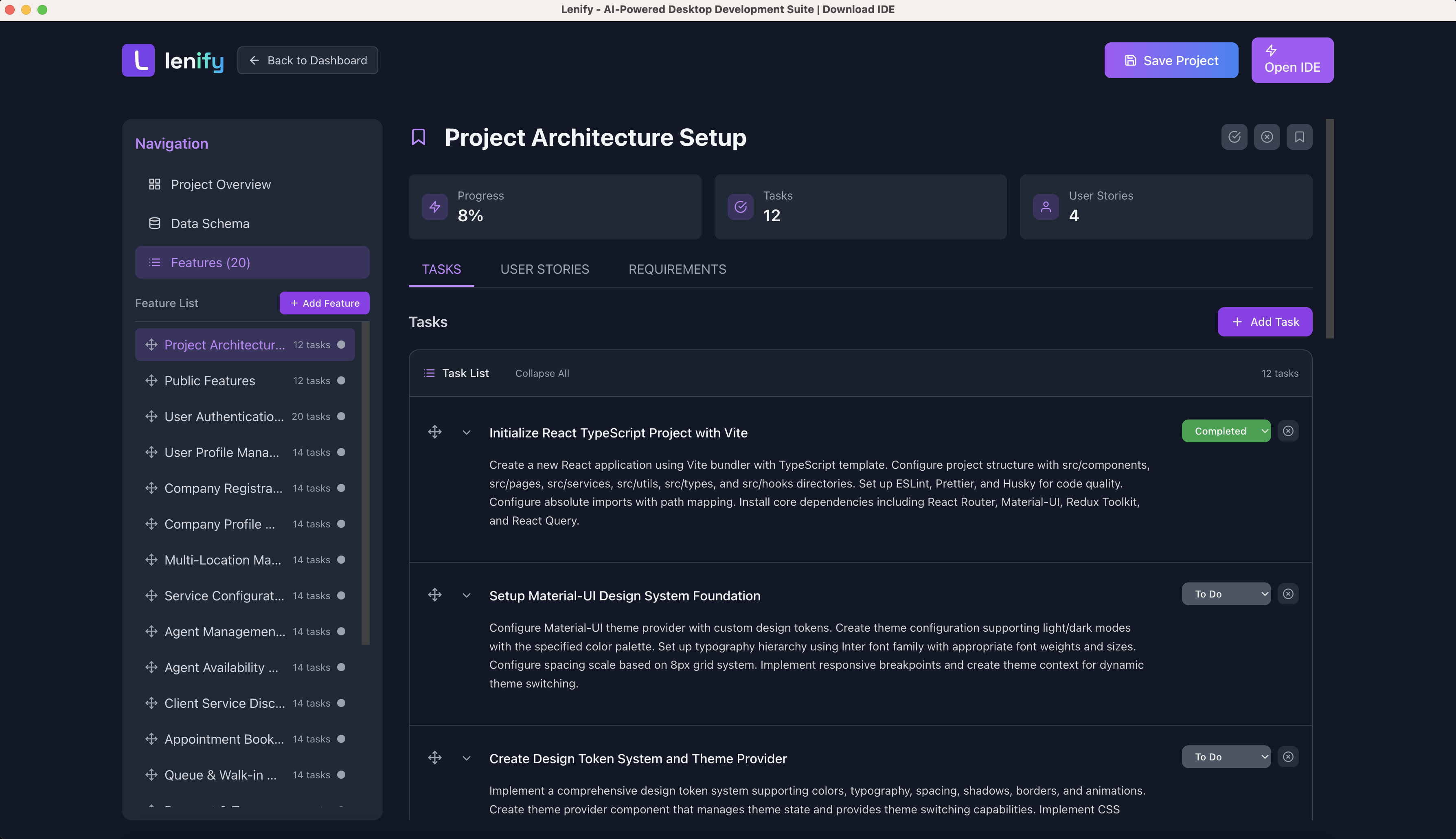 Lenify Feature Management Interface