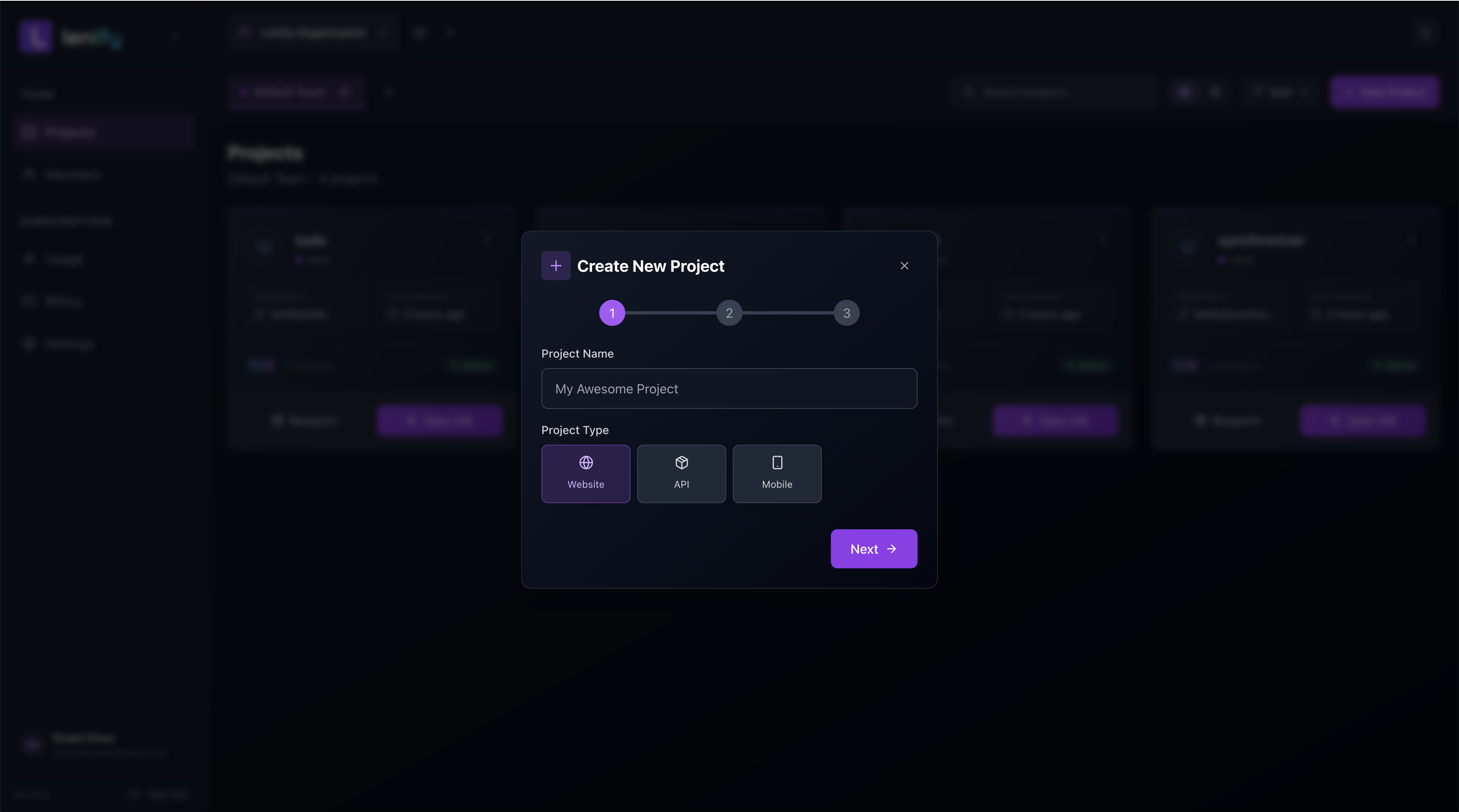 Lenify New Project Interface