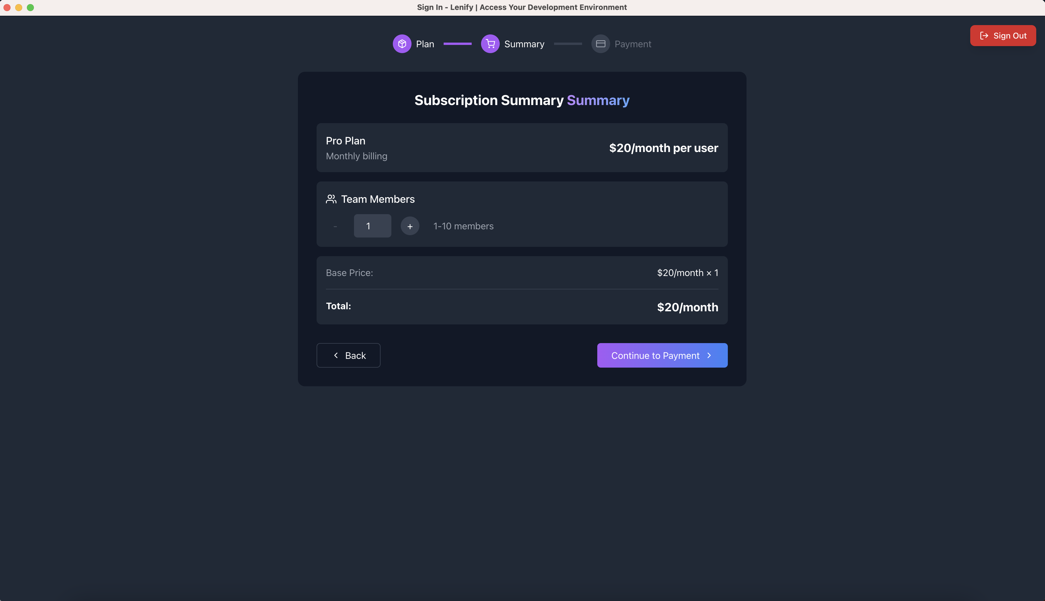 Subscription Summary Interface